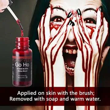 Go Ho Halloween Fake Blood Washable(0.5 oz),Edible Fake Blood Realistic Effect Dripping Sticky Stage...