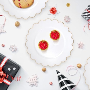 Sparkle and Bash White Plastic Plates with Gold Scalloped Edge (9 Inches, 50 Pack)