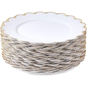 Sparkle and Bash White Plastic Plates with Gold Scalloped Edge (9 Inches, 50 Pack)
