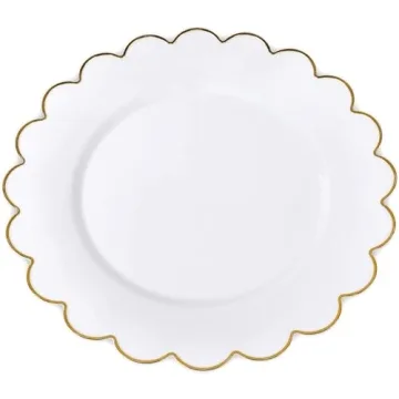 Sparkle and Bash White Plastic Plates with Gold Scalloped Edge (9 Inches, 50 Pack)