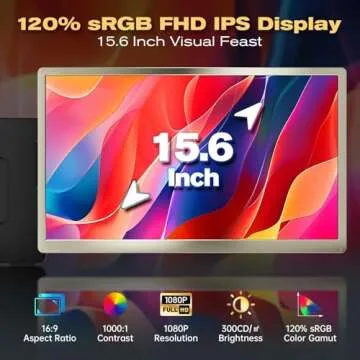 Teamgee 15.6” Laptop Screen Extender [120% sRGB FHD 1080P IPS][ 235°Rotation & Kickstand] Triple Portable Monitor with HDMI-USB Conversion Line Plug-Play Fits Laptops（Mac/Windows/Android）