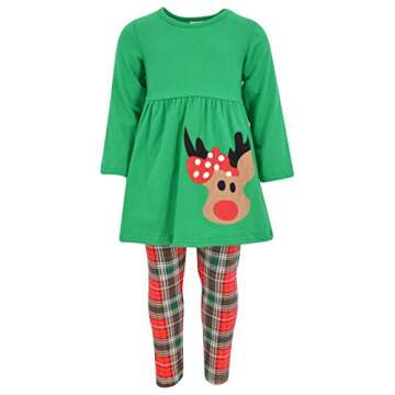 Unique Baby Girls 3 Piece Christmas Reindeer Legging Set Outfit (8 Years, Green)