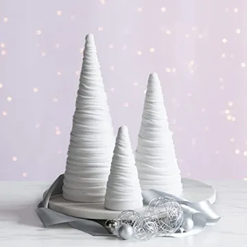 Light Ivory Velvet Cones Set of 3 - Artisan Crafted Seasonal Decor