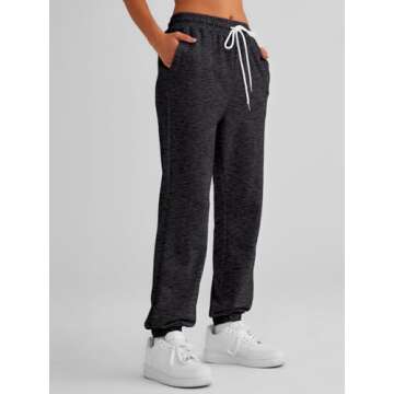 AUTOMET Women's Cinch Bottom Sweatpants Athletic Joggers Lounge Pants with Pockets Black Grey M