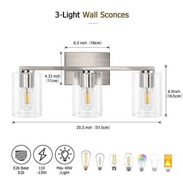 Elegant DRNANLIT 3-Light Vanity Light Fixture for Home