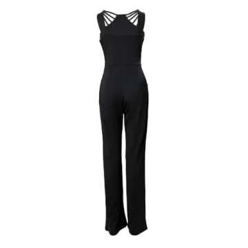 CHICME Women Multi Strap Sleeveless Jumpsuit Sparkle Rhinestone Rompers Dressy Black Jumpsuits for Women Evening Party-S