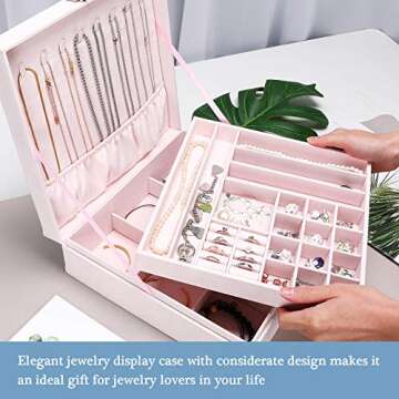 ProCase Velvet Jewelry Box Organizer for Women, 2 Layer Jewelry Display Storage Holder Case for Neck...