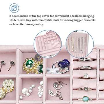 ProCase Velvet Jewelry Box Organizer for Women, 2 Layer Jewelry Display Storage Holder Case for Necklace Earrings Bracelets Rings -Pink
