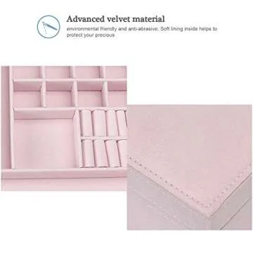 ProCase Velvet Jewelry Box Organizer for Women, 2 Layer Jewelry Display Storage Holder Case for Necklace Earrings Bracelets Rings -Pink