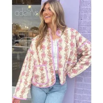 Stylish Yimoon Women's Cropped Floral Puffer Jacket