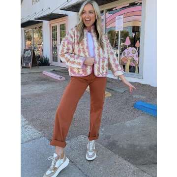 Stylish Yimoon Women's Cropped Floral Puffer Jacket