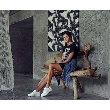 Vepose Women's White Fashion Casual Sneakers, Laces Trendy Sneakers Low Platform with PU Leather, Full White, Size 8.5 US - Comfortable Walking Shoes (CJY8002 White 08.5)