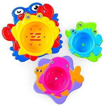 AGREATLIFE Stacking Cups Bath Toys for Toddlers - Safe and Fun Kids Bath Toys with Bright Multi Colored Cups That Enhances Your Child's Imagination! Bath Time is More Exciting with These Water Toys