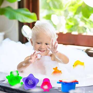 AGREATLIFE Stacking Cups Bath Toys for Toddlers - Safe and Fun Kids Bath Toys with Bright Multi Colored Cups That Enhances Your Child's Imagination! Bath Time is More Exciting with These Water Toys