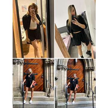 Zeagoo Womens Coordinated Outfit Summer Longe Two Pieces Tracksuit Button-Down Shirt and High Waisted Shorts Set, 04_black, Medium