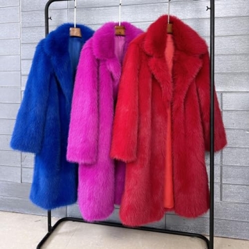 Vickstco Fluffy Black Faux Fur Long Outwear Parka Coat