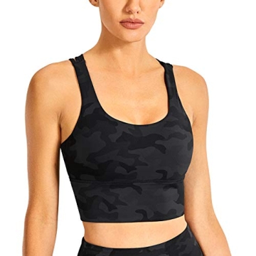 CRZ YOGA Women's Strappy Longline Sports Bras - Wirefree Padded Medium Impact Workout Crop Tank Top ...