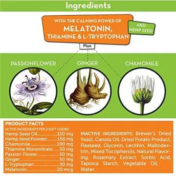 ThunderWunders Hemp Dog Calming Chews | Vet Recommended for Situational Anxiety | Fireworks, Thunderstorms, Travel & More | Made with Hemp Seed, Thiamine, L-Tryptophan, Melatonin & Ginger (60 Count)