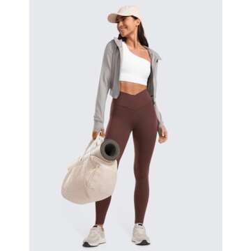 CRZ YOGA Womens Butterluxe Crossover High Waist Workout Leggings 28" - Criss Cross Full Length Gym Lounge Athletic Yoga Pants Taupe Large