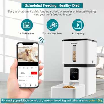 DoHonest Automatic Dog Feeder with Camera: 5G WiFi Easy Setup 8L Motion Detection Smart Cat Food Dispenser 1080P HD Video Recording 2-Way Audio Timed Pet Feeder App Control Night Vision S15