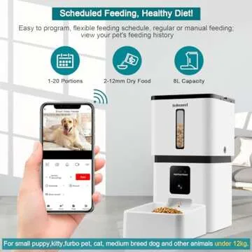 DoHonest Automatic Dog Feeder with Camera: 5G WiFi Easy Setup 8L Motion Detection Smart Cat Food Dispenser 1080P HD Video Recording 2-Way Audio Timed Pet Feeder App Control Night Vision S15