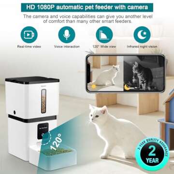 DoHonest Automatic Dog Feeder with Camera: 5G WiFi Easy Setup 8L Motion Detection Smart Cat Food Dispenser 1080P HD Video Recording 2-Way Audio Timed Pet Feeder App Control Night Vision S15