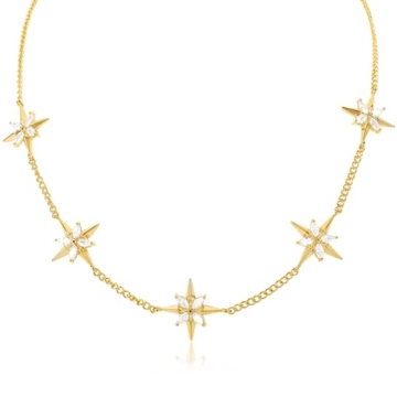 Gold North Star Choker for Women 14K Gold Plated Sparkly Cubic Zirconia North Star Pendant Necklace ...