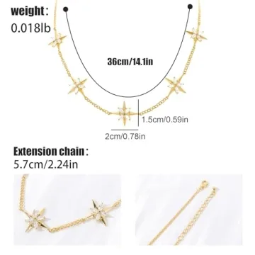 Gold North Star Choker Necklace 14K Gold Plated Jewelry