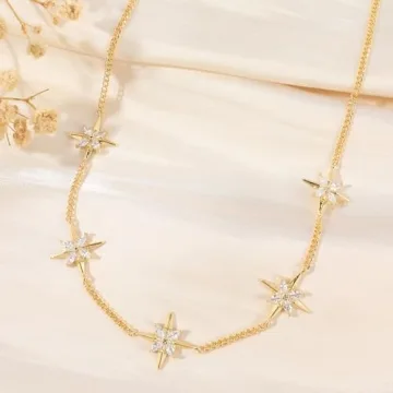 Gold North Star Choker Necklace 14K Gold Plated Jewelry