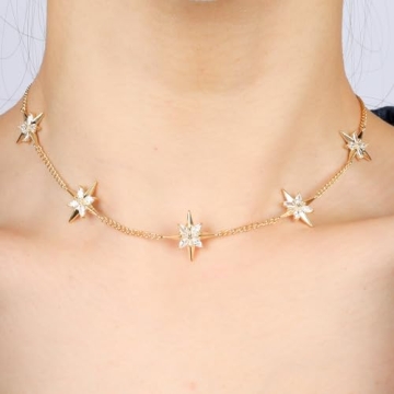 Gold North Star Choker Necklace 14K Gold Plated Jewelry