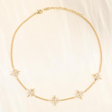 Gold North Star Choker Necklace 14K Gold Plated Jewelry