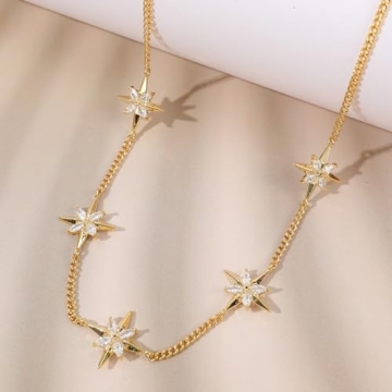 Gold North Star Choker Necklace 14K Gold Plated Jewelry