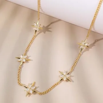 Gold North Star Choker Necklace 14K Gold Plated Jewelry