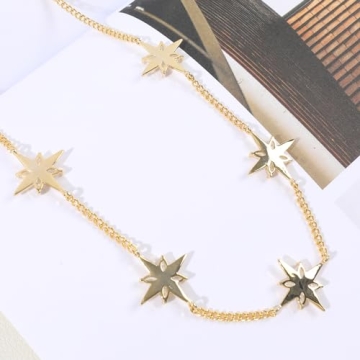 Gold North Star Choker Necklace 14K Gold Plated Jewelry