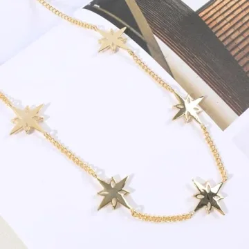 Gold North Star Choker Necklace 14K Gold Plated Jewelry