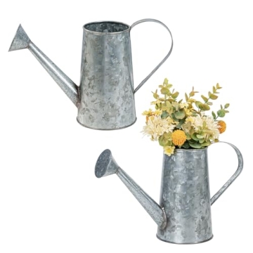 MyGift 7 Inch Small Rustic Galvanized Metal Decorative Vases in Vintage Style Watering Can Design fo...