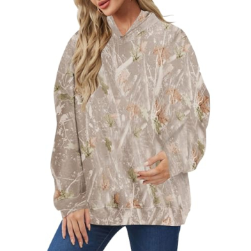 Lauweion Womens Oversized Camo Hoodie - Trendy Maple Leaf Graphic Sweatshirt