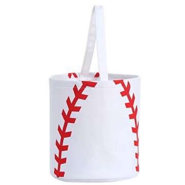 E-FirstFeeling Baseball Basket Easter Baskets Canvas Easter Eggs Hunt Baskets Halloween Basket Trick...