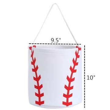 E-FirstFeeling Baseball Basket Easter Baskets Canvas Easter Eggs Hunt Baskets Halloween Basket Trick or Treat Basket Candy Bucket Tote for Halloween Easter (Baseball)