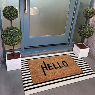 Black and White Outdoor Rug Christmas Door Mat 24"x 51",Collive Cotton Woven Striped Front Doormat,Washable Front Porch Decor, for Farmhouse Front Door Layered/Kitchen/Porch Decorations