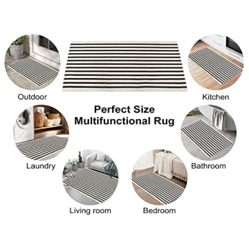 Black and White Outdoor Rug Christmas Door Mat 24"x 51",Collive Cotton Woven Striped Front Doormat,Washable Front Porch Decor, for Farmhouse Front Door Layered/Kitchen/Porch Decorations