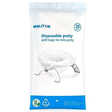 Maliton Toddler Potty Bags - 30 Count Disposable Liners with Absorbent Pads for On-the-Go Potty Trai...