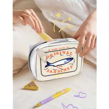Cessfle Canned Sardines Makeup Bag, Funny Sardine Tin Fish Cosmetic Bag, Creative Cute Makeup Bag Kawaii Pencil Case Pouch, Coquette Make up Pouch for Women
