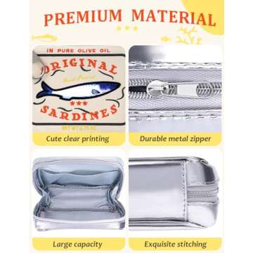 Cessfle Canned Sardines Makeup Bag, Funny Sardine Tin Fish Cosmetic Bag, Creative Cute Makeup Bag Kawaii Pencil Case Pouch, Coquette Make up Pouch for Women