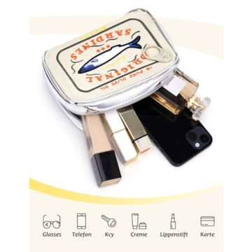 Cessfle Canned Sardines Makeup Bag, Funny Sardine Tin Fish Cosmetic Bag, Creative Cute Makeup Bag Kawaii Pencil Case Pouch, Coquette Make up Pouch for Women