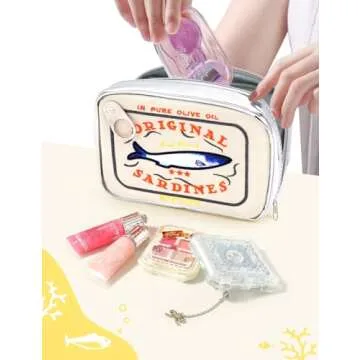 Cessfle Canned Sardines Makeup Bag, Funny Sardine Tin Fish Cosmetic Bag, Creative Cute Makeup Bag Kawaii Pencil Case Pouch, Coquette Make up Pouch for Women