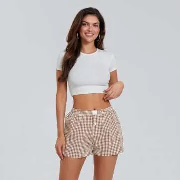 Women's Y2K Lounge Shorts Cute Soft Elastic Low Waist Plaid Print Button Front Pajama Bottoms Boxer ...