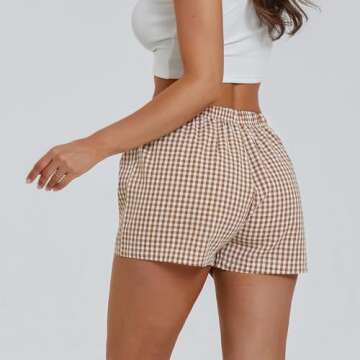 Women's Y2K Lounge Shorts Cute Soft Elastic Low Waist Plaid Print Button Front Pajama Bottoms Boxer Shorts Sleepwear (Yellow, XXL)