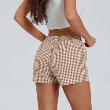 Women's Y2K Lounge Shorts Cute Soft Elastic Low Waist Plaid Print Button Front Pajama Bottoms Boxer Shorts Sleepwear (Yellow, XXL)