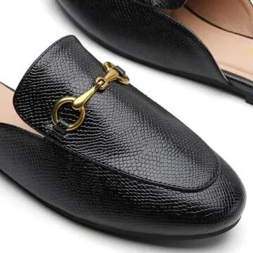 Minorsu Buckle Mules for Women Round Toe Backless Flat Mules Slides Mules Shoes Ladies Slip-on Loafe...